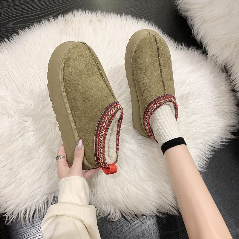 Women's cotton boots with velvet and fur one warm thick bottom sponge bottom without heel cotton shoes_voghion.com