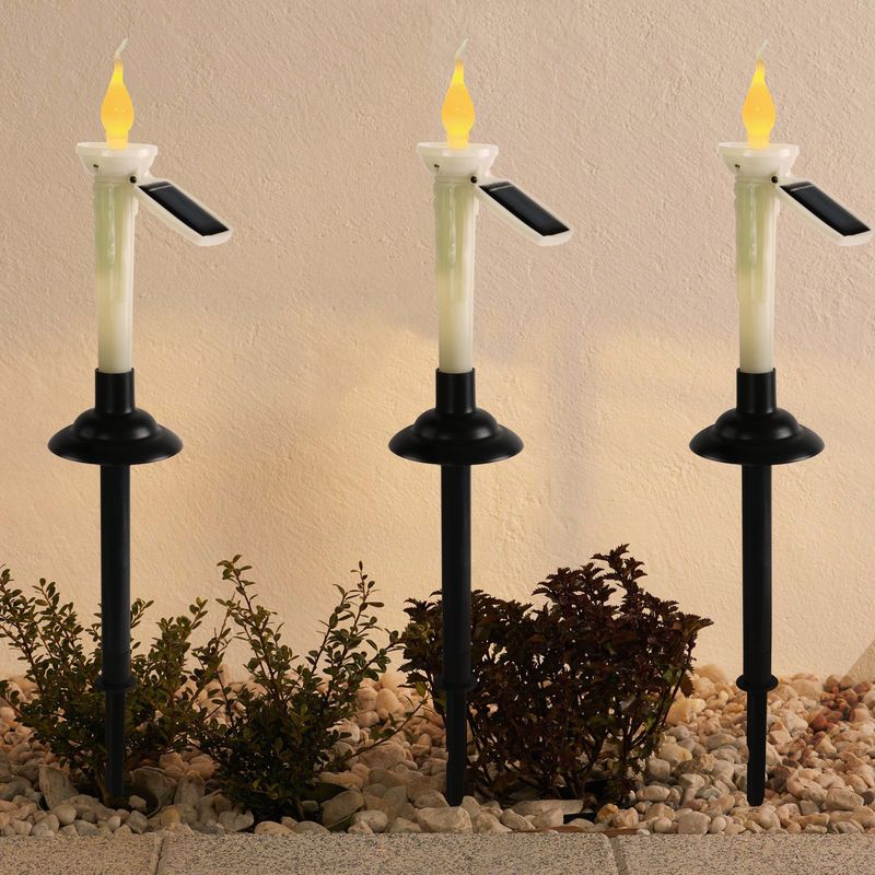 Solar Garden Torch Lights - European Style Outdoor Candlesticks For Patio, Pathway & Lawn (Set Of 4/6, Warm White LED)_voghion.com