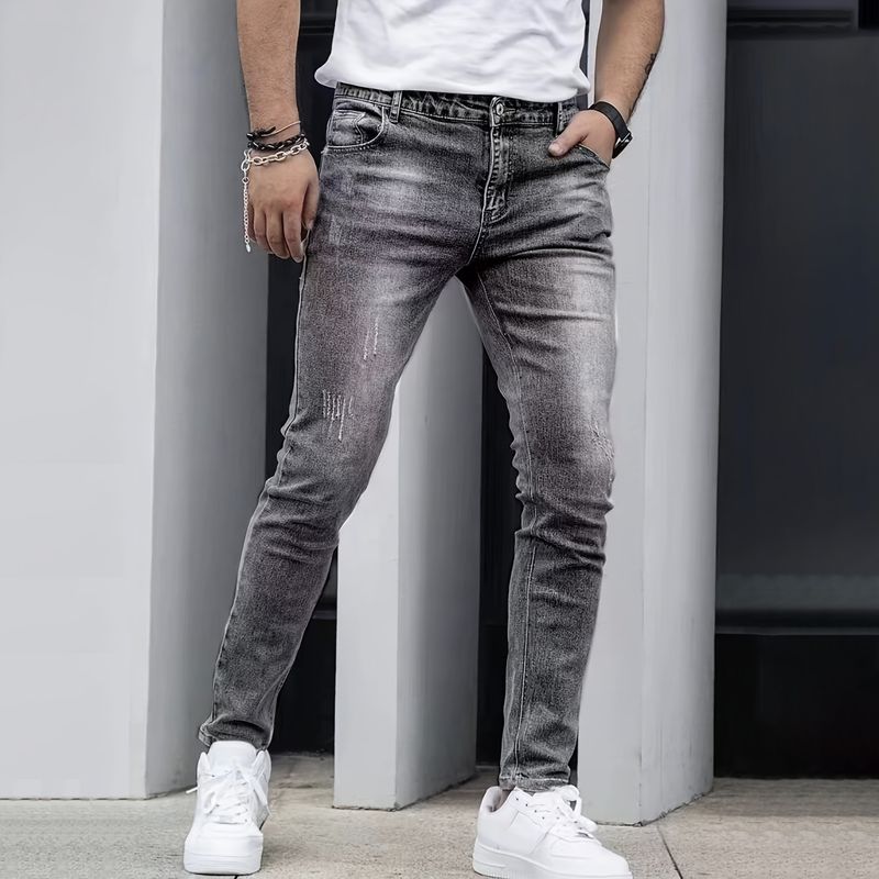 Herrenbekleidung Beliebte Stretch-Jeans für Herren, lässig, einfarbig, Slim Fit, vielseitige Hose aus Schwarz, Grau und Dunkelblau_voghion.com