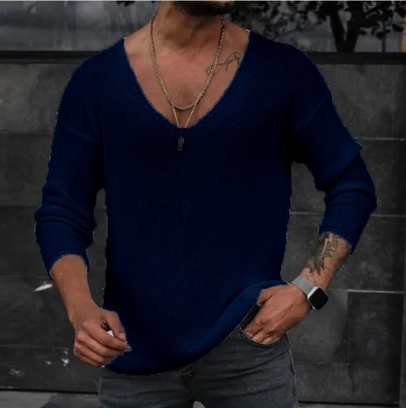 2023 Neuer Langarm-Strickpullover für Herren mit V-Ausschnitt_voghion.com