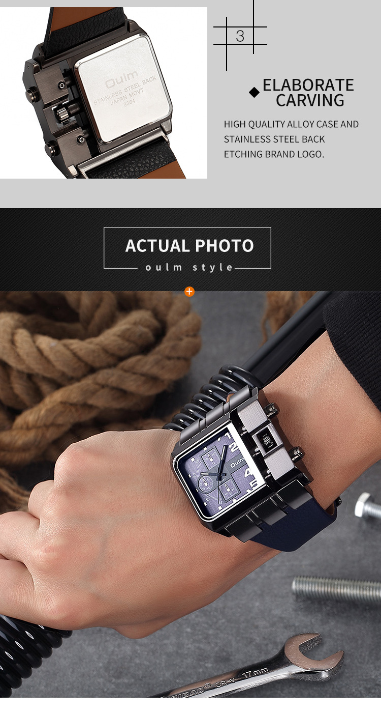 Men's Classic Square Quartz Watch With PU Strap Large Dial, Movement, Fashionable Casual Timepiece Casual Leather Belt Watch Personality Square_voghion.com