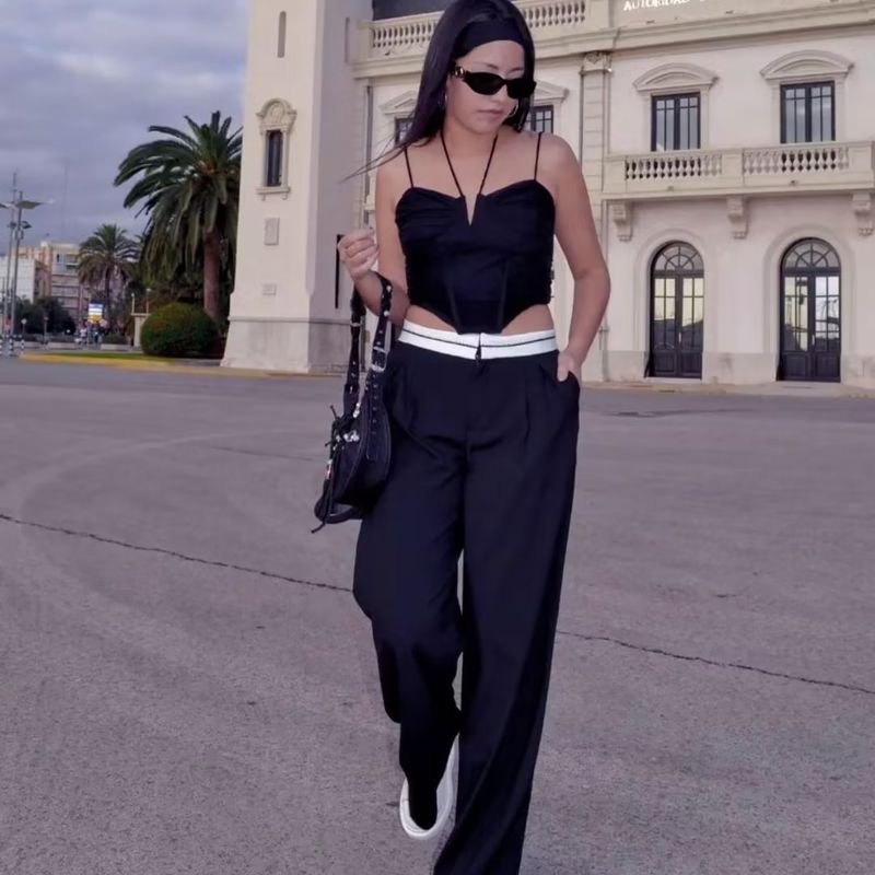 Damkläder vida byxor för kvinnor våren och sommaren raka byxor med hög midja i kontrastfärg vardagsbyxor för kvinnor 8BS9615_voghion.com