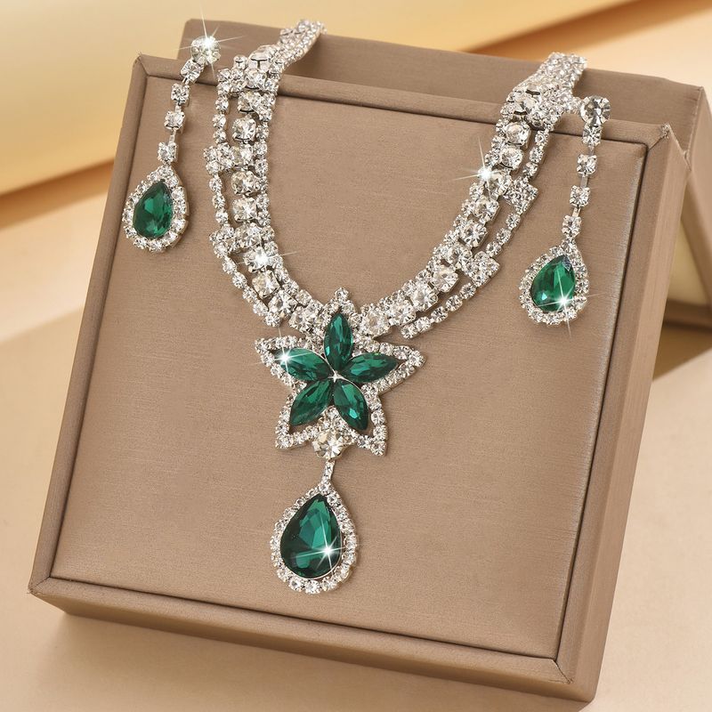 Set di gioielli da donna, set di gioielli alla moda, collana con stella a cinque punte in cristallo rosso, orecchini, set di gioielli da sposa_voghion.com