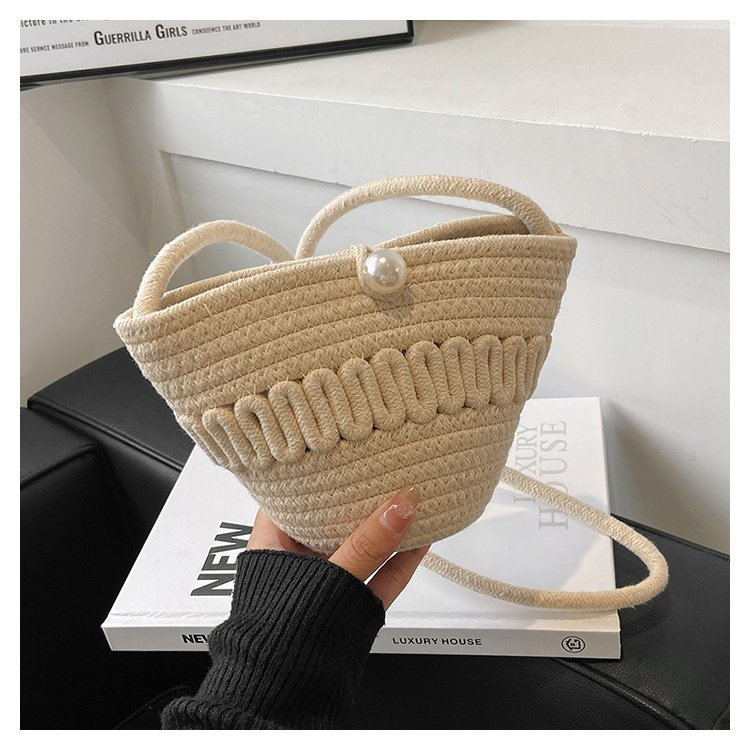 Borsa a tracolla monospalla intrecciata per donna, estate secchiello spiaggia 2024 perla moda mini, design unico stile foresta_voghion.com