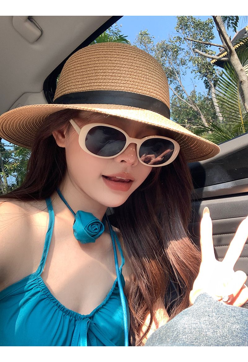 Slaměný klobouk dámský letní slunečník přímořský slunečník letní klobouk s velkou krempou UV opalovací krém klobouk příliv a odliv_voghion.com