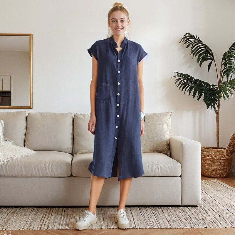 Cardigan nuovo 2025 con colletto alto, monopetto, in cotone e lino, tasca, taglia comoda, sottoveste_voghion.com
