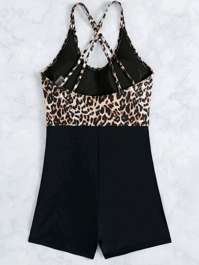 One-Piece Suits One Piece Boxer Briefs Swimsuit For Women Leopard Print Strap Tight Hip Wrapped Slim Conservative Swimsuit_voghion.com
