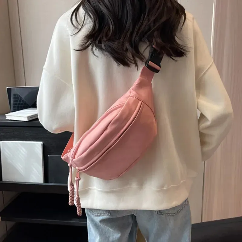 Marsupio da donna in tela per il tempo libero, portatile, con cerniera, stile coreano, per petto, spalle e sport 250614l_voghion.com