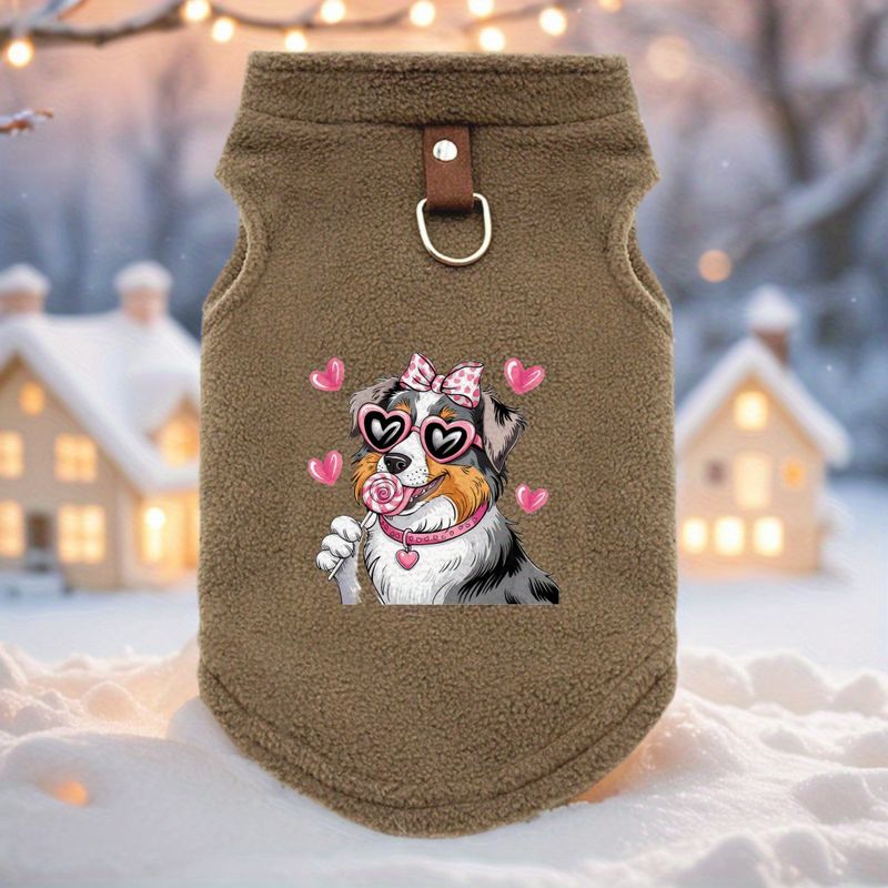 Love Puppy Print Winter Dog Coat Jacket Soft Warm Fleece Pet Vest With Heart, For French Bulldog, Pug, Small To Medium Dogs Cold Weather Cozy Dog_voghion.com