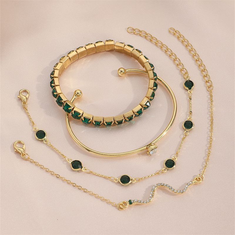 Set di 4 braccialetti elastici in giada verde moda per donna, gioielli in metallo di alta qualità con serpente._voghion.com
