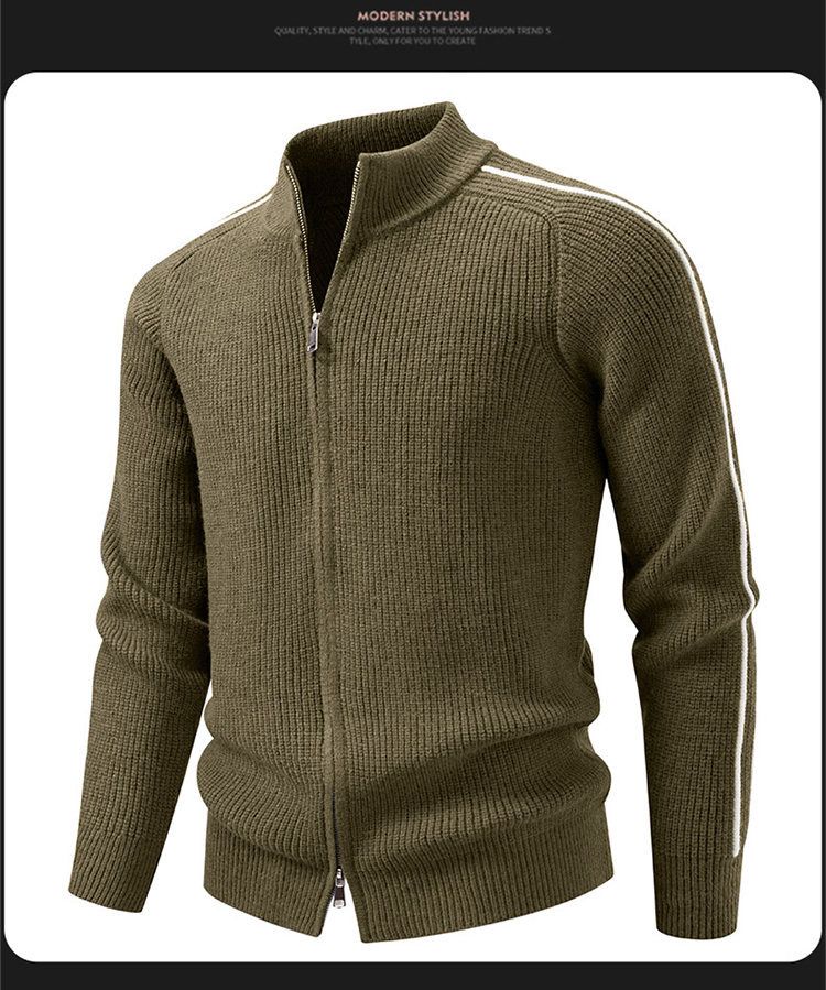 Men’s Thickened Knit Sweater – Winter Stand Collar Cardigan With Ribbed Hem, Stretch Polyester Pullover For Casual Layering (M-4XL, 5 Colors)_voghion.com