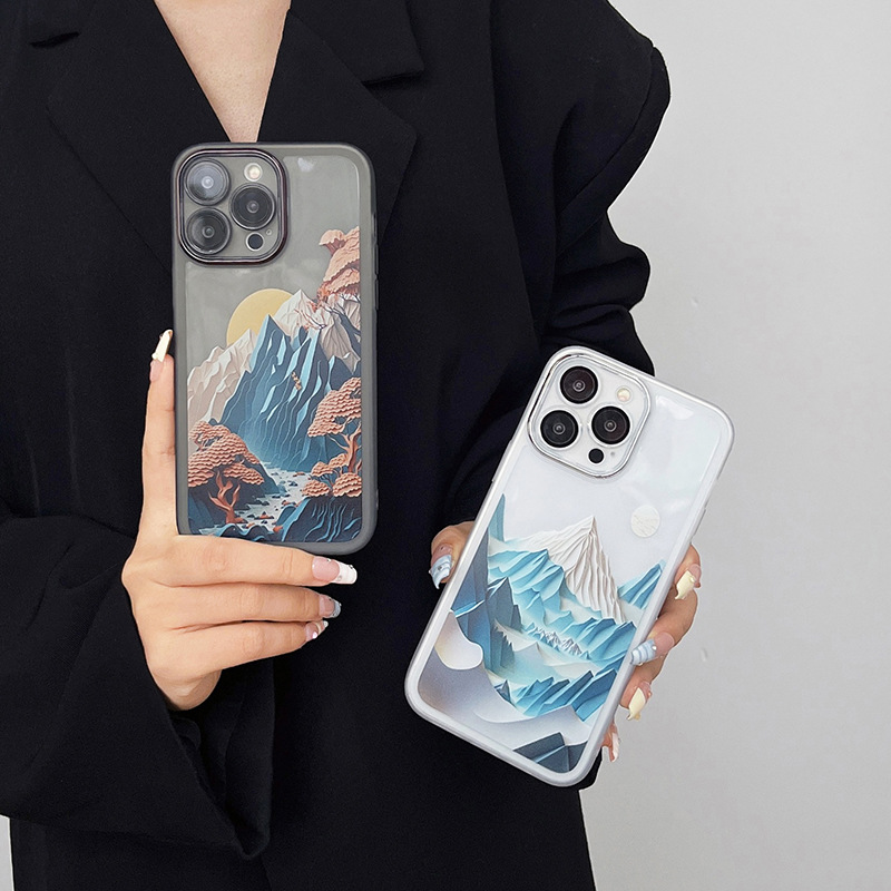 Ins Paper Cuttings Mountain Suitable For Iphone15promax Mobile Phone 14pro Protective Case 13 Personality 12 Soft_voghion.com