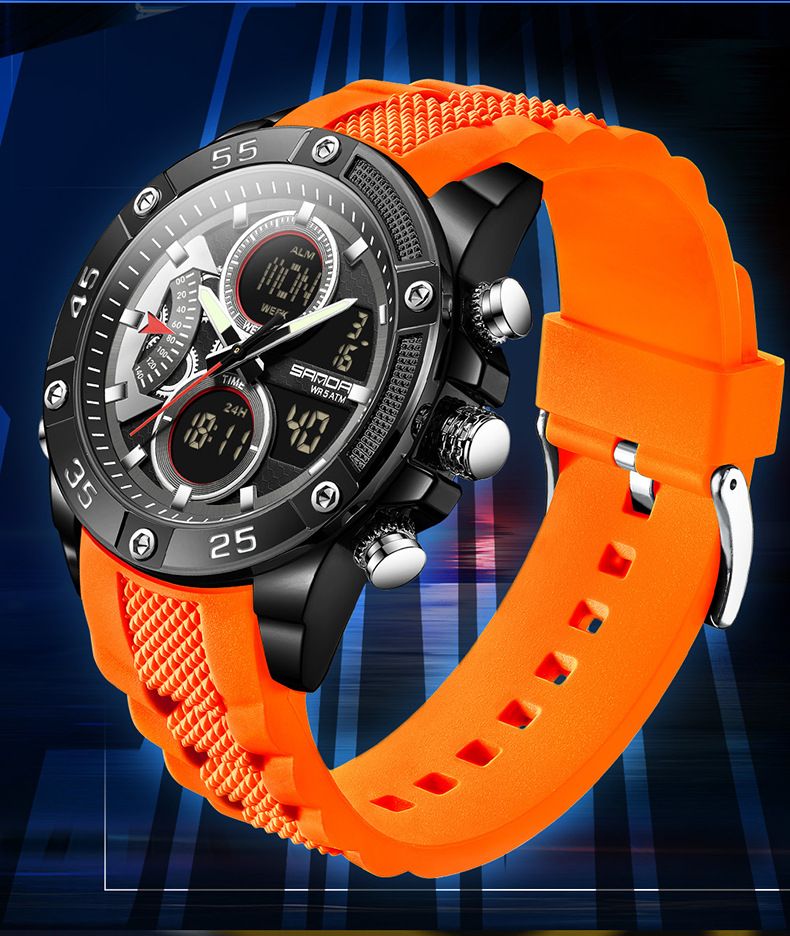Digital Analog Sports Watch Silicone Strap, Dual Display, Alarm, Waterproof, Stopwatch, Countdown, Backlight For Swimming, Running, Outdoor Activities_voghion.com