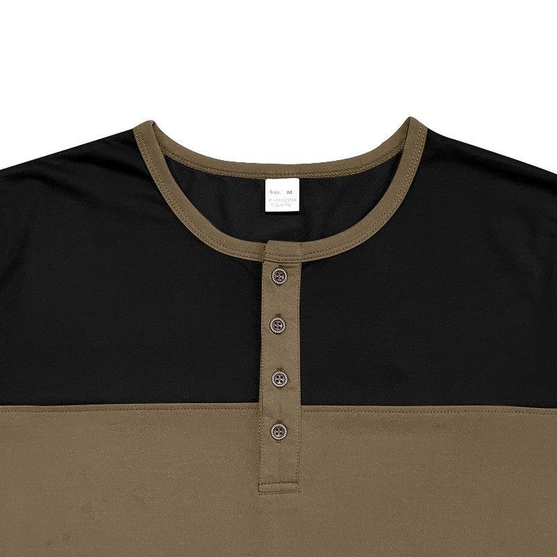 Herren-Retro-T-Shirt mit Henley-Kragen – Zweifarbiges, atmungsaktives Langarmshirt aus Polyester-Mischgewebe (S-XXXL)_voghion.com