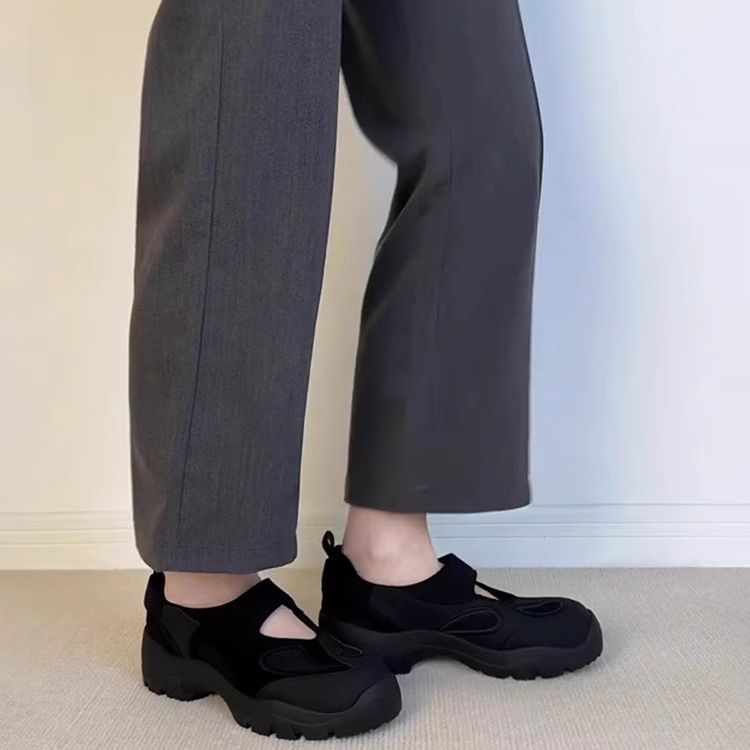 Self-retained Version ~ Mesh Outer Wear Running For Women With Thick Sole And Round Toe, One-Strap Lazy Single Shoes_voghion.com