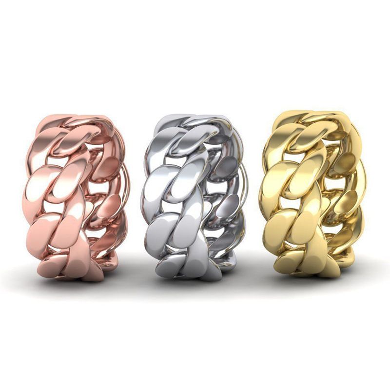 Anello da dito indice alla moda da donna, con catena cubana in argento e oro rosa, stile punk hip hop_voghion.com