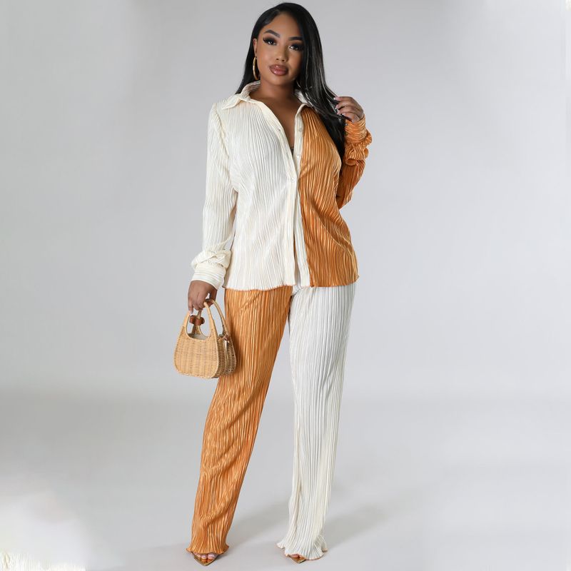 Abbigliamento donna Autunno Nuovi prodotti Colore Stuzzicadenti Tessuto Largo Casual Due Pezzi Completo_voghion.com