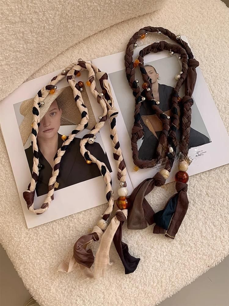 Sommer Nischendesign Handgewebter quadratischer Leinengürtel mit losen Perlen High Street Girl Tie Quaste Taillenkette_voghion.com