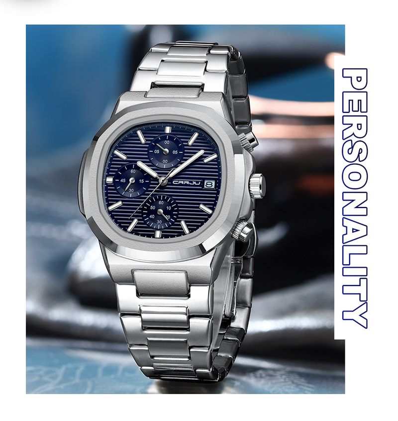 Relógio de quartzo quadrado feminino elegante com visor de data, à prova d'água, multifuncional, design de seis ponteiros, caixa e pulseira de liga, relógio de seis pinos_voghion.com
