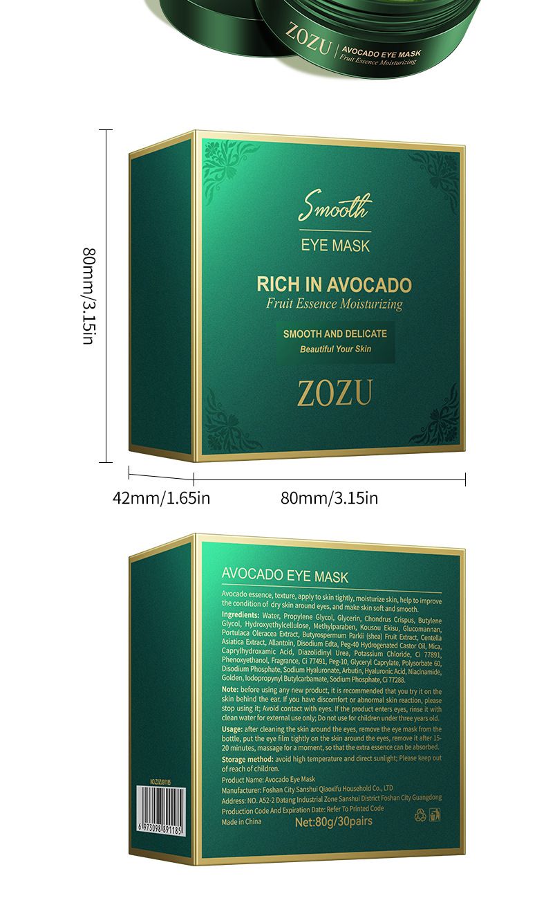 ZOZU Gold Avocado Augenmaske 80 g (60 Aufkleber/30 Paar) Feuchtigkeitsspendender Augenkomfort_voghion.com