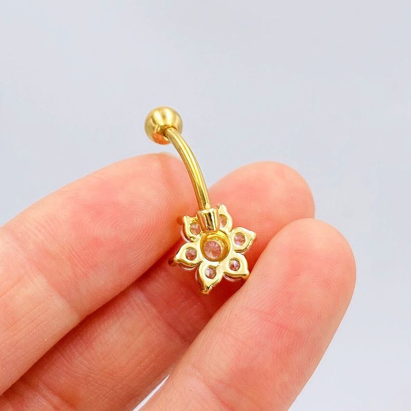 Nuovo anello dritto in acciaio inossidabile tempestato di diamanti, fiore di zircone, accessorio per piercing all'ombelico_voghion.com