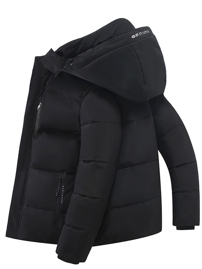 Kurzer weißer Herren-Daunenmantel mit Kapuze, Reißverschluss und Stepptasche, kältebeständig, ideal für Skifahren, Snowboarden und andere Outdoor-Aktivitäten_voghion.com