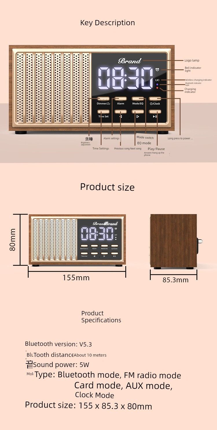 Retro trehøyttalere bass for hjemmet høyvolumantenne FM-radio multifunksjonell Bluetooth-høyttaler_voghion.com