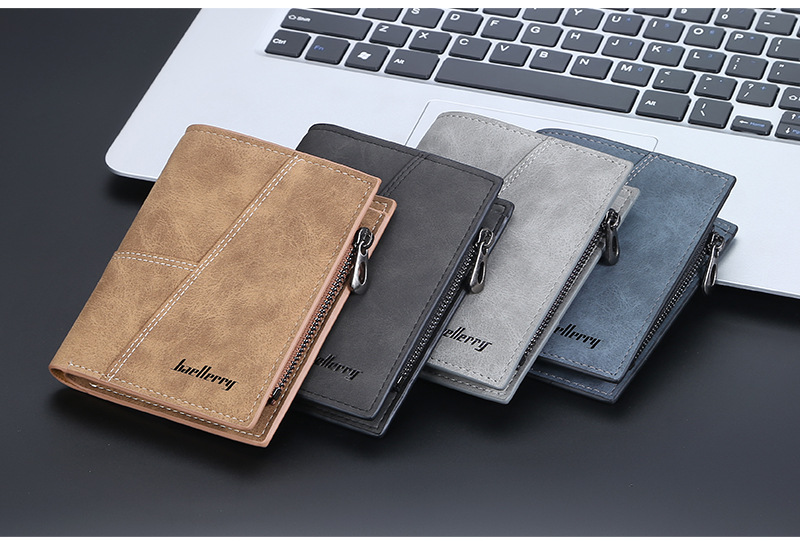 Baellery Portafoglio da uomo Opaco Corto Fermasoldi Multi-Card Portamonete Moda Cerniera Portafoglio verticale Clip_voghion.com