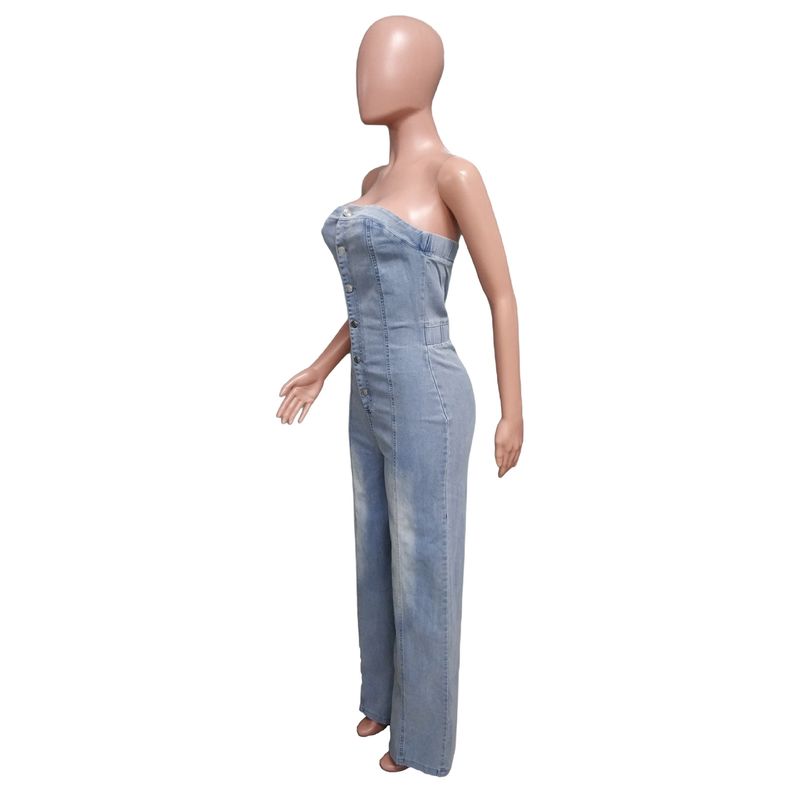 Sieviešu apģērbi Fashion Tube Top Sieviešu Slim Fit džinsa kombinezons ar platām kājām_voghion.com
