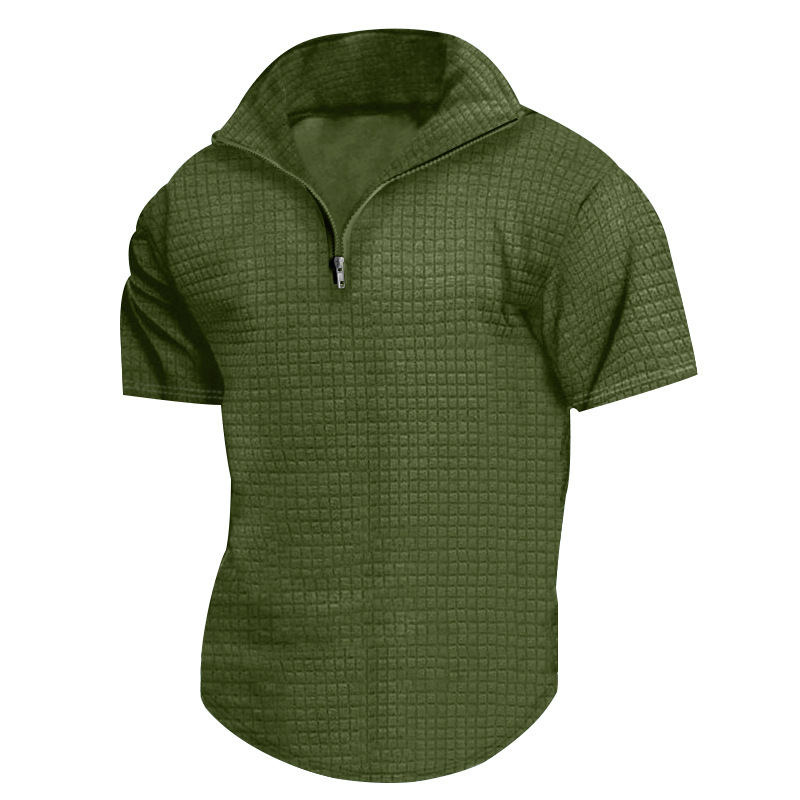 24 Poloshirt mit Stehkragen für Herren, kurzärmelig, einfarbig, kariert, mit Reißverschluss, T-Shirt für den Sommer, lässiges Oberteil_voghion.com