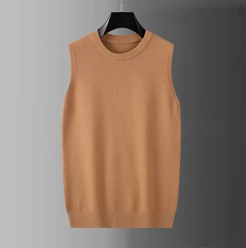 Meeste rõivad Sügis Meeste varrukateta kampsun Vest Õhukese põhjaga särk Ümara kaelusega kootud kampsun Kerge küpse stiiliga vest Kampsun Trend_voghion.com