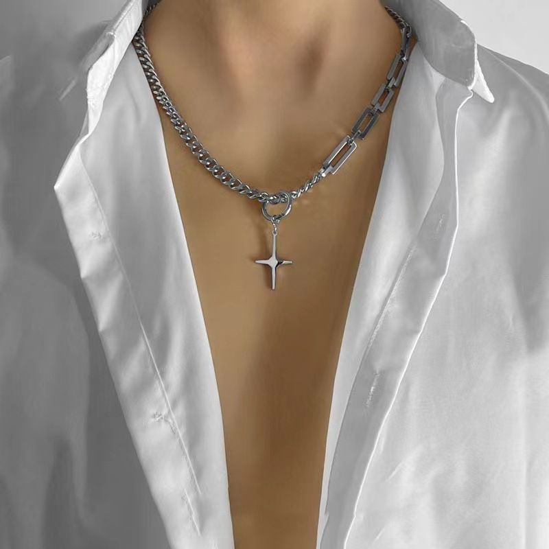 Dual-use Detachable Earrings Spliced Cuban Necklace Men's Trendy Titanium Steel Clavicle Sweatshirt Chain Unisex Hip-hop_voghion.com