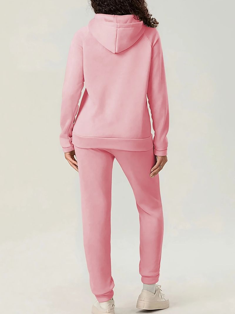 Completo con cappuccio e stampa di lettere da donna, felpa a maniche lunghe e pantaloni con elastico in vita_voghion.com