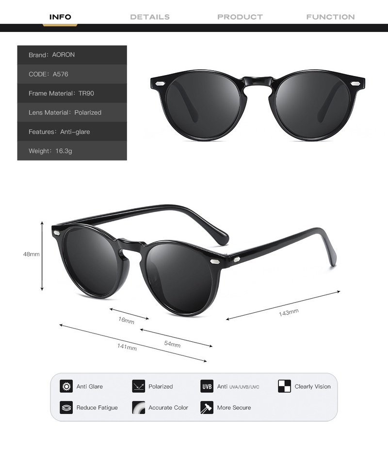 New Round Polarized Sunglasses Glasses Night Vision Goggles TR90 Sunglasses_voghion.com