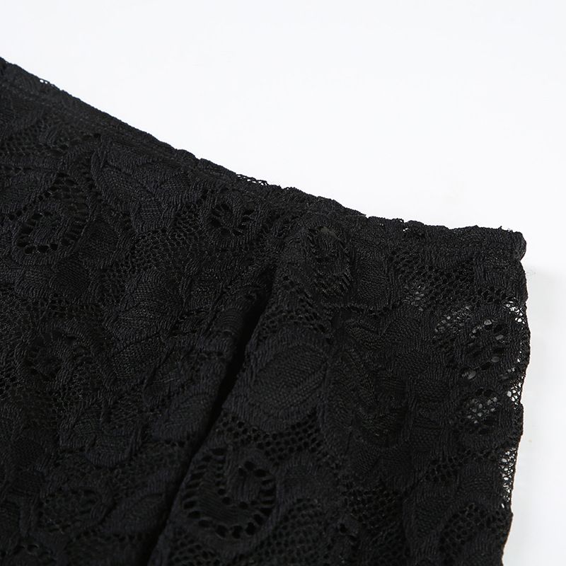 Women's Oblique Shoulder Lace Long Sleeved T Shirt Female Early Spring New Temperament Solid Color Perspective Black Bottoming Shirt Top_voghion.com