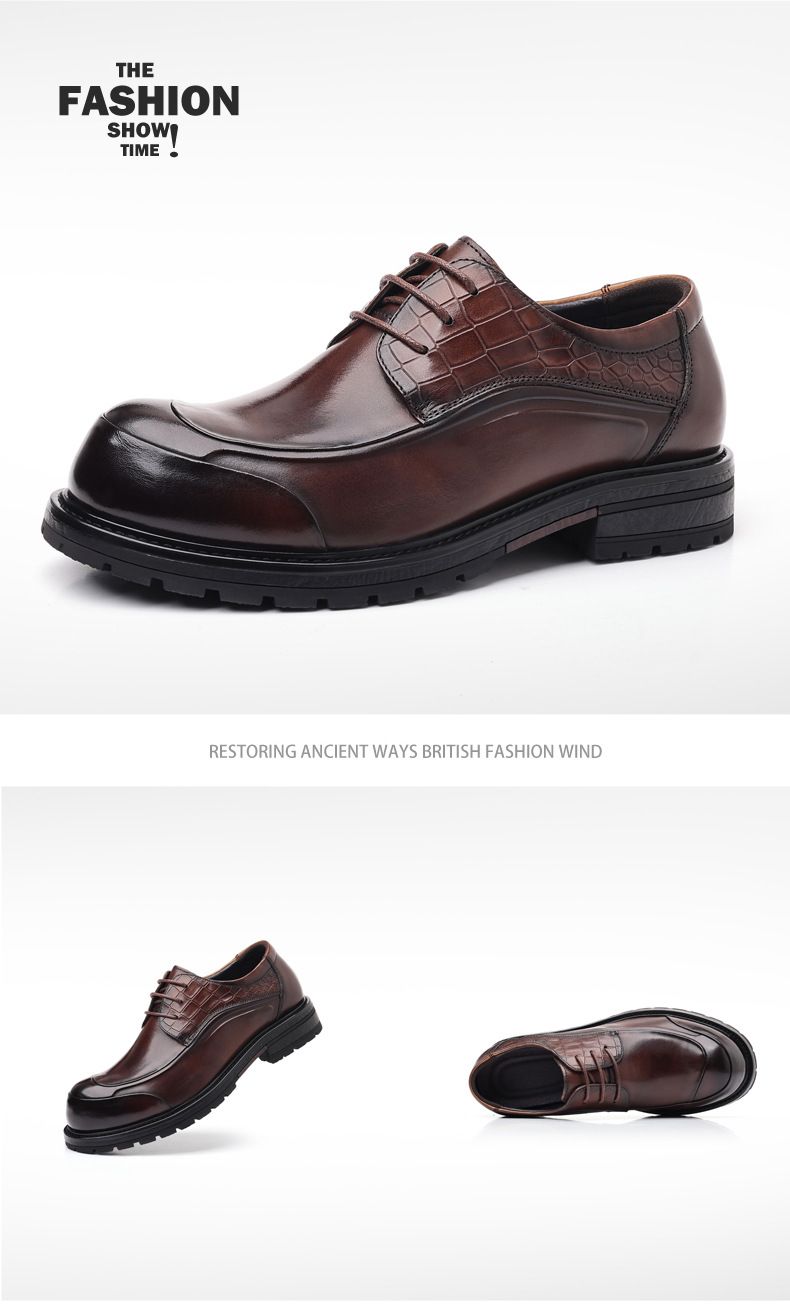 Frühling neue Business-Kleid Schuhe Herren Leder Casual Herrenschuhe großen Kopf dicke Sohle echtes Rindsleder Pendlerschuhe_voghion.com