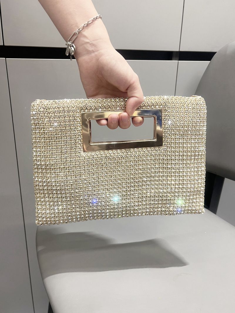Women's Shiny Rhinestone Handbag Designer Chain Shoulder Handmade Evening Bag_voghion.com