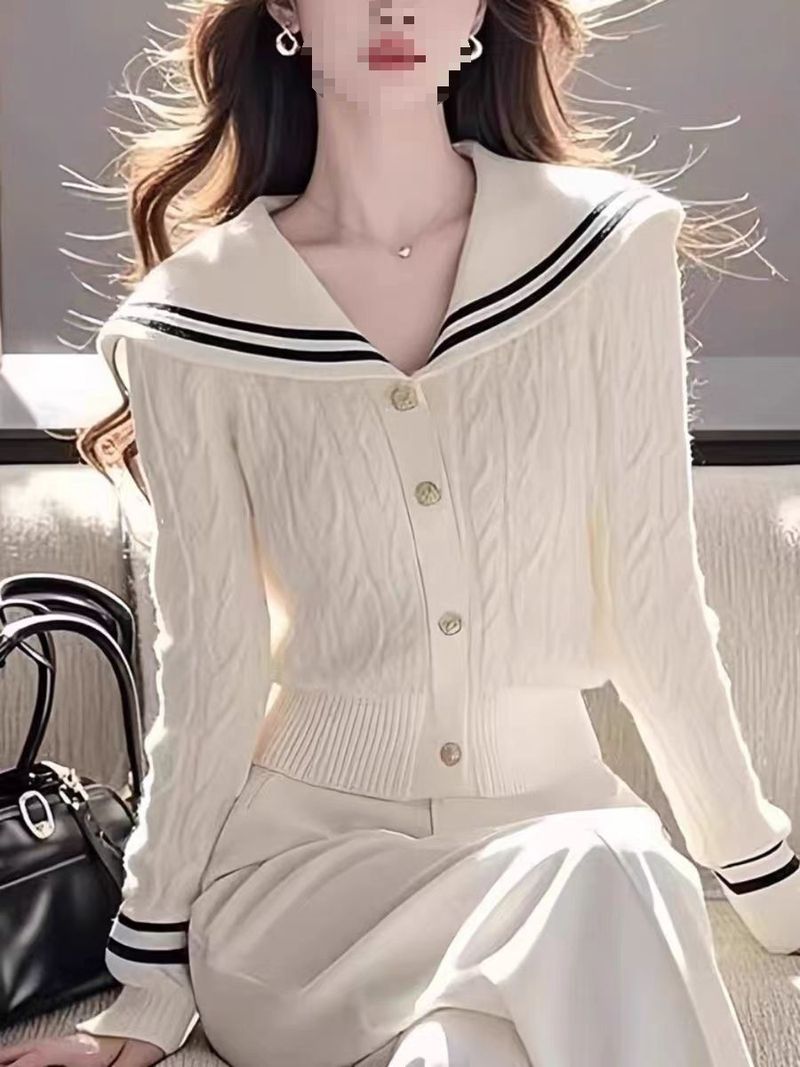 Navy hals weiche sticky kurze lange ärmeln für frauen in herbst winter 2024, slim fit und schlankmachende, gepaart mit einem weißen_voghion.com