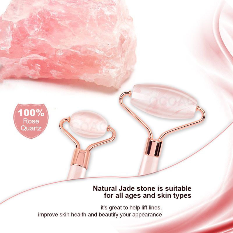 2 stk. æskefortykket rosenkvarts jade-rullemassager til ansigtet naturlig lyserød guasha-bræt skraberuller ansigtsløftningsværktøjssæt_voghion.com