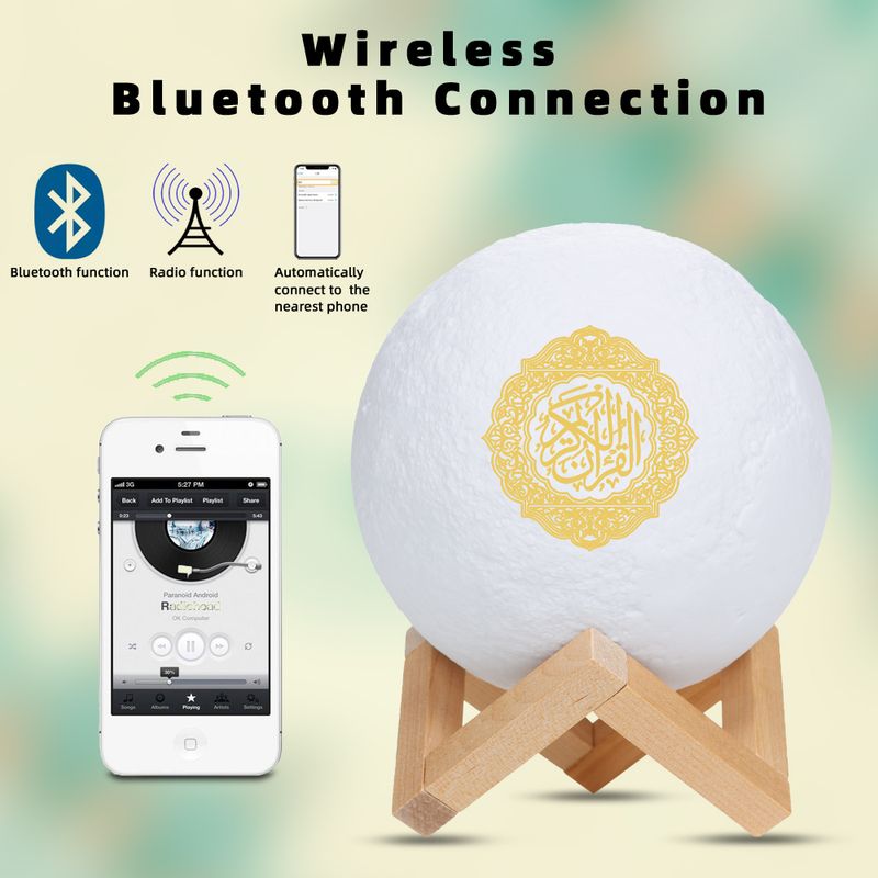 Altoparlanti Bluetooth Altoparlanti wireless per luce notturna musulmana 3D Moon con controllo APP Corano Speaekr Corano Lampada touch_voghion.com