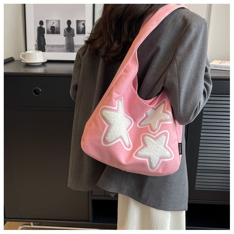 Star Pattern Women's Trendy One Shoulder Underarm Bag With Large Capacity And Versatile Student Commuting Tote Bag_voghion.com