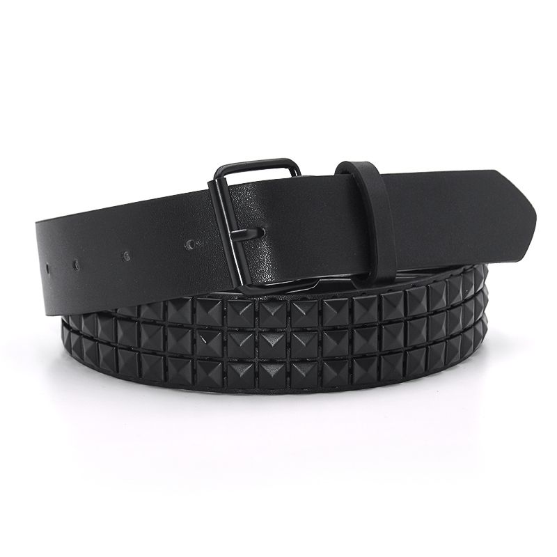 HOT Male's Female's Belt PU Black Siery Square Needle Buckle Metal Rivet New Fashionable Practical Men's and Women's Belts_voghion.com