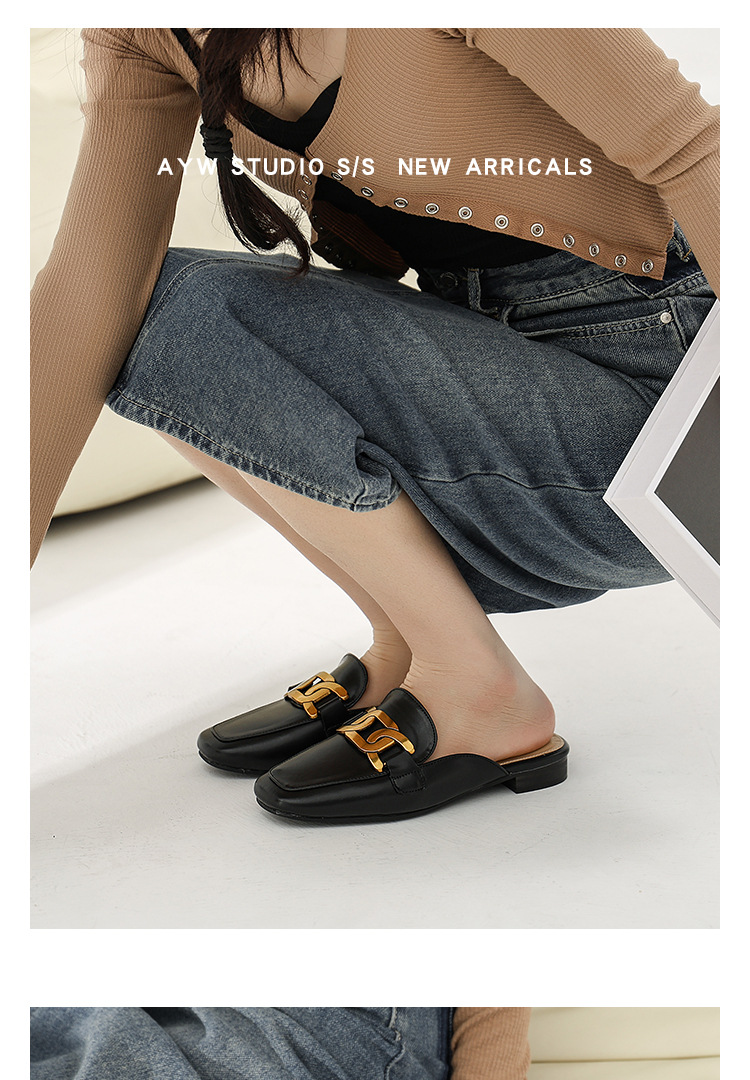 Echt lederen semi-slippers dames ins bovenkleding Baotou enkele schoenen 2023 lente nieuwe comfortabele zachte bodem muilezels met lage hakken_voghion.com