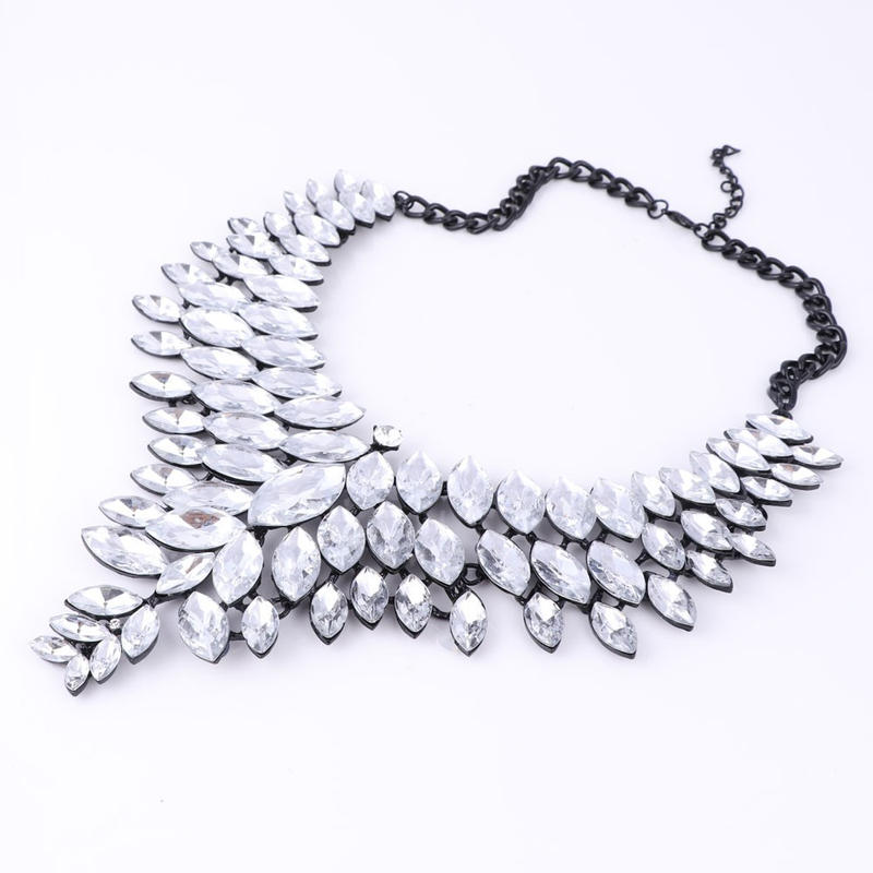 Schwarze Kette Kristall Braut Statement-Schmuck-Set für Bräute Halskette Ohrring Hochzeit Zubehör Schmuck-Sets_voghion.com
