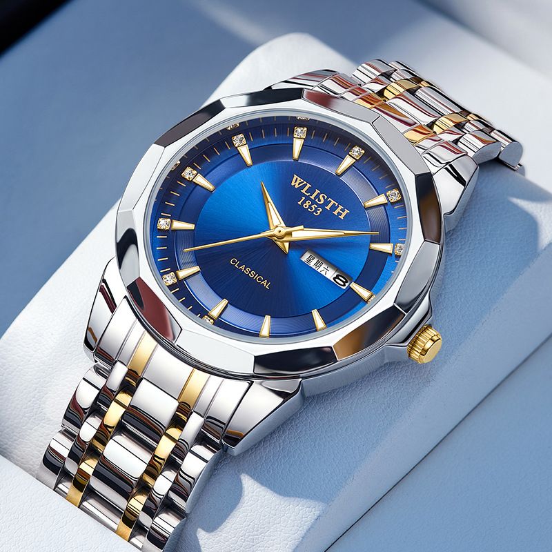 Wolix Men's Waterproof Luminous Dual Calendar Quartz Watch Solid Steel Band_voghion.com