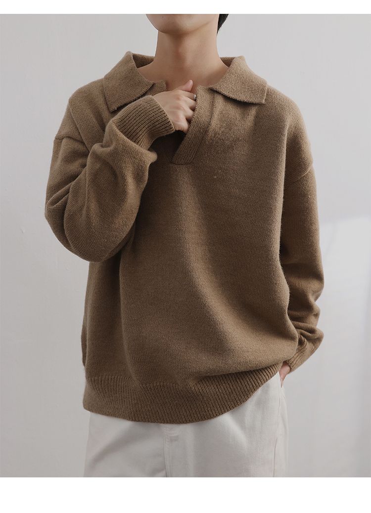 Pull à col Polo pour hommes, vêtements légers, tendance rétro, marque, ample et chaud, à revers_voghion.com