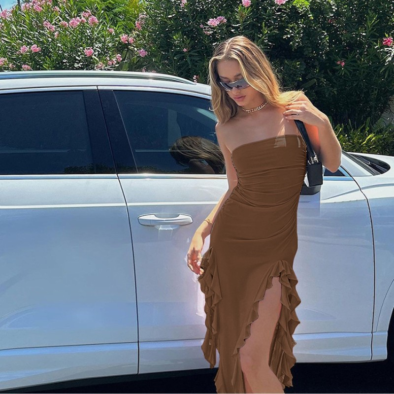 Robe irrégulière à la poitrine enveloppée, nouvelle mode été 2024 pour femmes_voghion.com