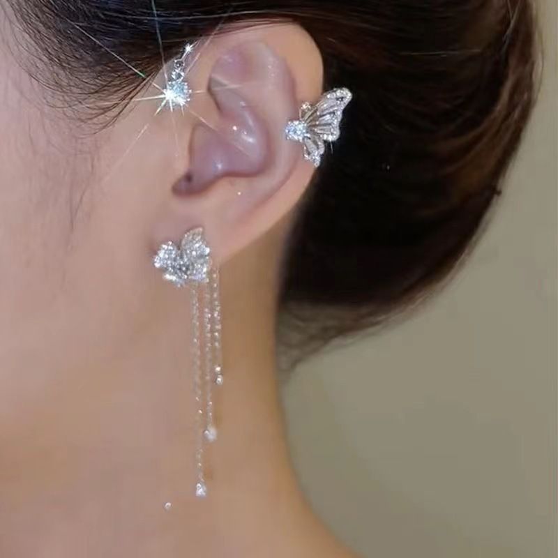 Gorąco sprzedający się nowy długi frędzel bez przekłuwania mankiet Super Shin Niche Elf Butterfl Clip Light Luxur Inlay Diamond Ear_voghion.com