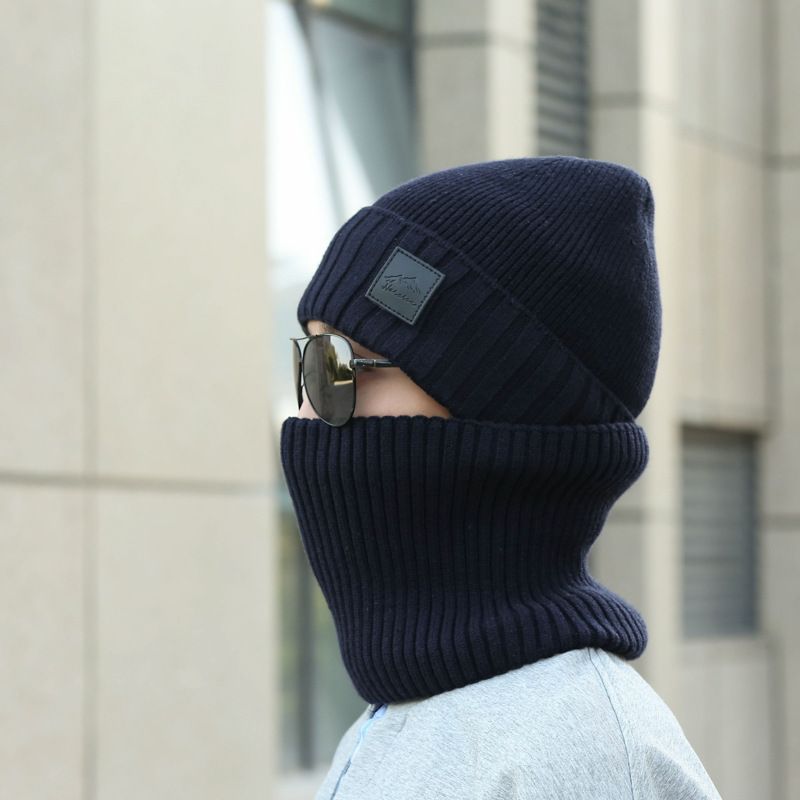 Ski-Winter-Kälteschutz, warm, Kerngarn, gestrickte Wolle, Herren und Damen, plus Samt-Gehörschutz, winddichter Kopfwickelhut_voghion.com