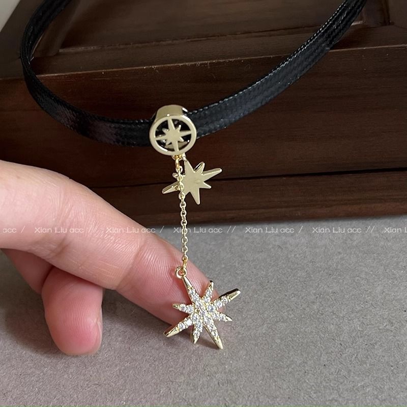 Dolce e fresco Maillard collana girocollo stella a otto punte collana in pelle PU design di nicchia femminile catena per clavicola_voghion.com